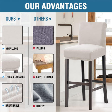 100% Waterproof Bar Stool Cover Stretch Counter Pub Chair Slipcover for Dining Room Removable Soft Thick Solid Fleece Fabric Slipcovers Set of 4, Ivory Fleece-ivory -