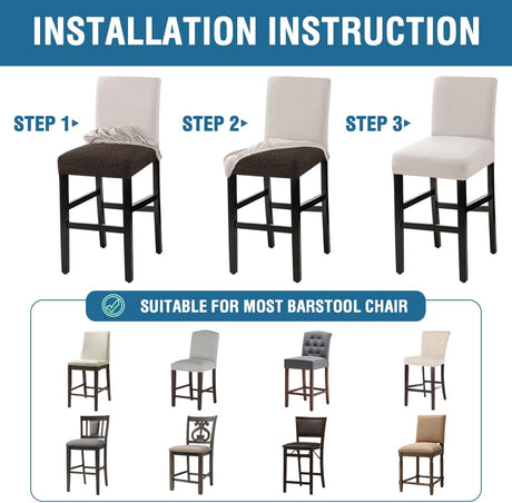 100% Waterproof Bar Stool Cover Stretch Counter Pub Chair Slipcover for Dining Room Removable Soft Thick Solid Fleece Fabric Slipcovers Set of 4, Ivory Fleece-ivory -