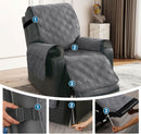 100% Waterproof Recliner Chair Cover Nonslip Stay in Place Electric Power Lift Slipcovers Fitted Standard Large with Side Pocket,Grey/Beige Grey/Beige -