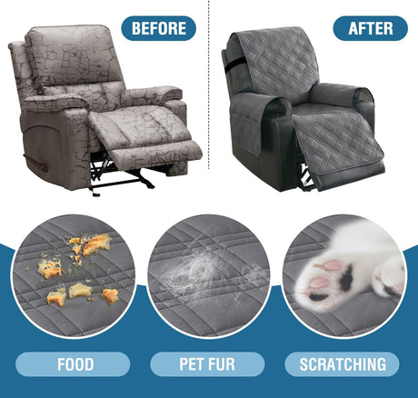 100% Waterproof Recliner Chair Cover Nonslip Stay in Place Electric Power Lift Slipcovers Fitted Standard Large with Side Pocket,Grey/Beige Grey/Beige -