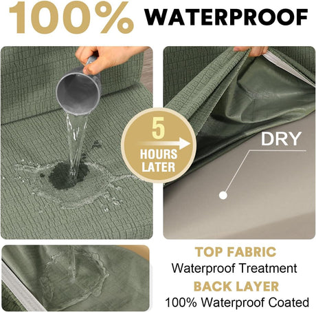 100% Waterproof RV Dinette Cushion Covers Booth Set Elastic Camper Replacement Couch Washable Jacquard Crizzle Pattern (2 Backrest Cover & 2 Bench Cover, Seagrass) Seagrass
