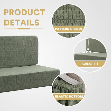 100% Waterproof RV Dinette Cushion Covers Booth Set Elastic Camper Replacement Couch Washable Jacquard Crizzle Pattern (2 Backrest Cover & 2 Bench Cover, Seagrass) Seagrass