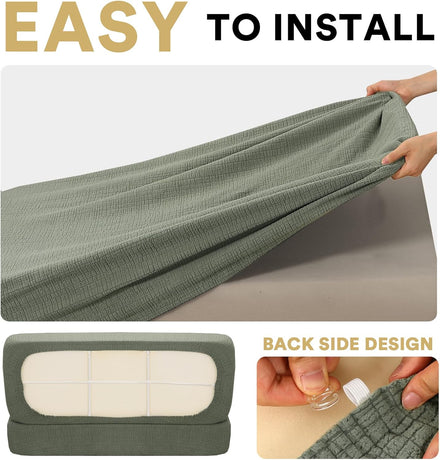 100% Waterproof RV Dinette Cushion Covers Booth Set Elastic Camper Replacement Couch Washable Jacquard Crizzle Pattern (2 Backrest Cover & 2 Bench Cover, Seagrass) Seagrass