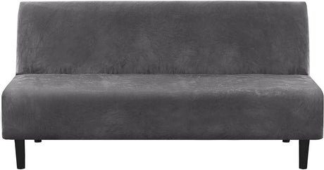 Real Velvet Futon Cover Armless Sofa Covers Bed Stretch Couch Slipcover Furniture Protector Thick Soft Fabric Form Fitted Stay in Place, Grey -