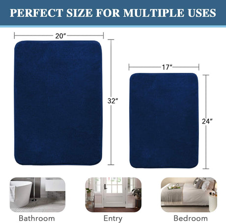 Bath Mat Memory Foam Set Bathroom Rug Flannel Velvety Luxury Extra Soft and Absorbent Non Slip Rugs for Bathroom/Bedroom Washable(2 Pack- 20