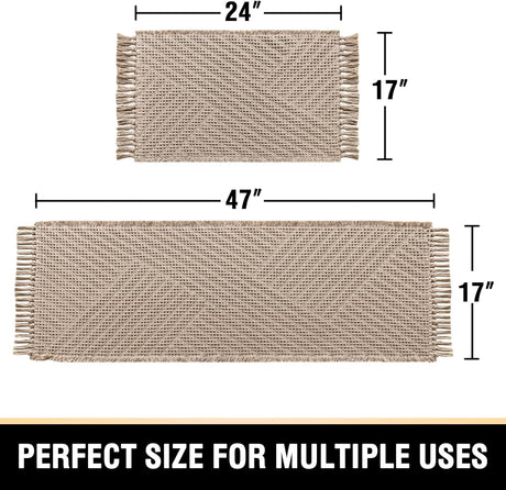 Waffle Bath Mat Super Absorbent Boho Non Slip Rugs for Bathroom Floor Machine Washable Dry Fast with Tassels (47 x 17 Plus 24 Inches, Irish Cream) Cream 47