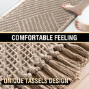 Waffle Bath Mat Super Absorbent Boho Non Slip Rugs for Bathroom Floor Machine Washable Dry Fast with Tassels (47 x 17 Plus 24 Inches, Irish Cream) Cream 47" 17" 24"