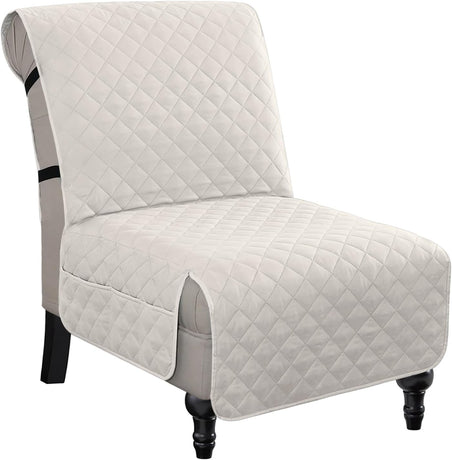 Water Resistant Accent Chair Cover Reversible Quilted Covers Without Arms Thick Soft Durable with Anti-Slip Buckle Washable, Ivory/Beige -