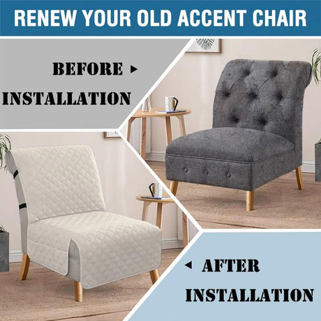 Water Resistant Accent Chair Cover Reversible Quilted Covers Without Arms Thick Soft Durable with Anti-Slip Buckle Washable, Ivory/Beige -