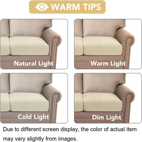 High Stretch Individual Seat Cushion Covers Sofa Slipcovers Couch Featuring Jacquard Textured Twill Fabric (3 Pack for 3 Sofa, Natural, Large) Natural -