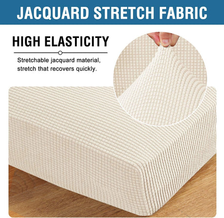 High Stretch Individual Seat Cushion Covers Sofa Slipcovers Couch Featuring Jacquard Textured Twill Fabric (3 Pack for 3 Sofa, Natural, Large) Natural -