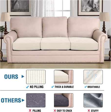 High Stretch Individual Seat Cushion Covers Sofa Slipcovers Couch Featuring Jacquard Textured Twill Fabric (3 Pack for 3 Sofa, Natural, Large) Natural -