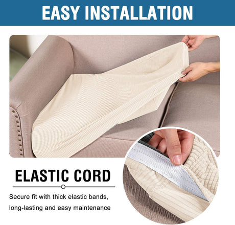 High Stretch Individual Seat Cushion Covers Sofa Slipcovers Couch Featuring Jacquard Textured Twill Fabric (3 Pack for 3 Sofa, Natural, Large) Natural -