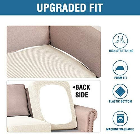 High Stretch Individual Seat Cushion Covers Sofa Slipcovers Couch Featuring Jacquard Textured Twill Fabric (3 Pack for 3 Sofa, Natural, Large) Natural -