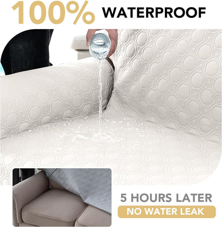 100% Waterproof Couch Cover for 3 Cushion Sofa Washable Pet Friendly with Elastic Straps Thick Durable Storage Pocket(XL Sofa, Beige) Beige 78