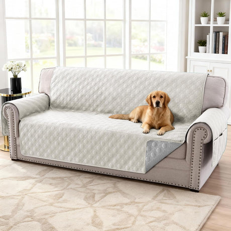 100% Waterproof Couch Cover for 3 Cushion Sofa Washable Pet Friendly with Elastic Straps Thick Durable Storage Pocket(XL Sofa, Beige) Beige 78