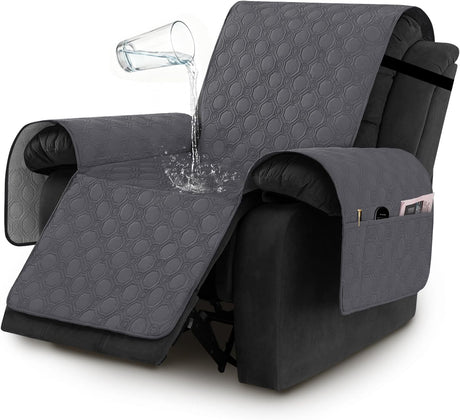 100% Waterproof Recliner Chair Covers, Covers Non-Slip Stay in Place, Thick Cover for with Pocket, Dog Couch Protector Washable(Grey, 23