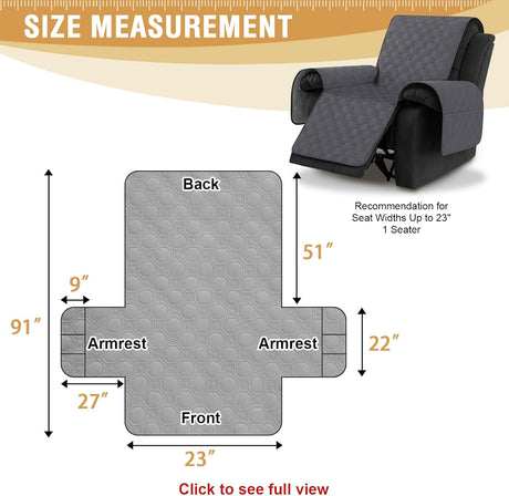 100% Waterproof Recliner Chair Covers, Covers Non-Slip Stay in Place, Thick Cover for with Pocket, Dog Couch Protector Washable(Grey, 23