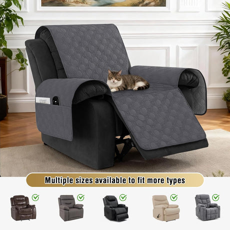 100% Waterproof Recliner Chair Covers, Covers Non-Slip Stay in Place, Thick Cover for with Pocket, Dog Couch Protector Washable(Grey, 23