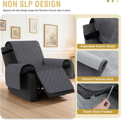 100% Waterproof Recliner Chair Covers, Covers Non-Slip Stay in Place, Thick Cover for with Pocket, Dog Couch Protector Washable(Grey, 23