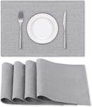 Linen Placemats Set of 4 Premium Solid Table for Dining Spill-Proof Waterproof Mats Heat-Resistant Kitchen Washable, 12x18 inches, Grey Gray -