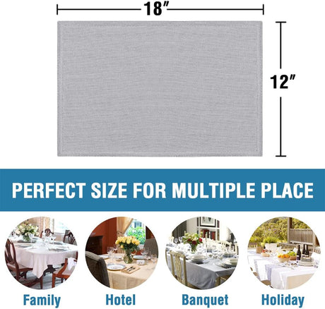 Linen Placemats Set of 4 Premium Solid Table for Dining Spill-Proof Waterproof Mats Heat-Resistant Kitchen Washable, 12x18 inches, Grey Gray -
