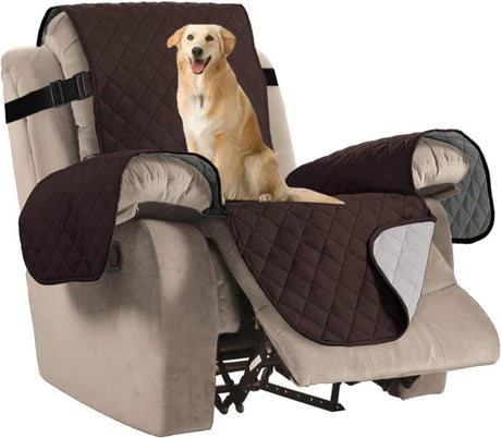 Reversible Quilted Recliner Covers Chair Cover Water Resistant Furniture Protector Washable Couch with Elastic Straps for Kids, Pets (Recliner, Brown/Beige) Brown/Beige (79
