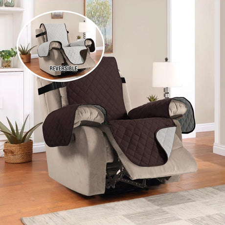 Reversible Quilted Recliner Covers Chair Cover Water Resistant Furniture Protector Washable Couch with Elastic Straps for Kids, Pets (Recliner, Brown/Beige) Brown/Beige (79