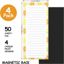 4 Pack Magnetic Notepads for Refrigerator, Grocery List Magnet Pad Fridge, Fruit Design Full Back Shopping Lists, 50 Sheets Per Note Pads -
