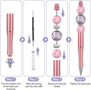 15 PCS Beadable Pens, Pens Bulk Colored Plastic, Black Ink Beaded Creative Diy Pen, Bend for Make Gifts Children and Students, Office School Supplies -