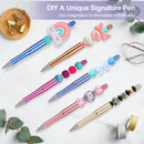 15 PCS Beadable Pens, Pens Bulk Colored Plastic, Black Ink Beaded Creative Diy Pen, Bend for Make Gifts Children and Students, Office School Supplies -