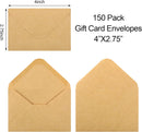 150 Pack Gift Card Envelopes, 4" x 2.75" Mini Brown Kraft Business Small Envelopes for Holidays, Weddings, Baby Showers, Birthdays Banquets -