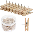 50 PCS Push Pin with Wooden Clips, Durable Pins, Decorative Pushpins Tacks Thumbtacks, for Cork Board Artworks Notes Photos, Craft Projects, Offices and Homes (Burlywood) -