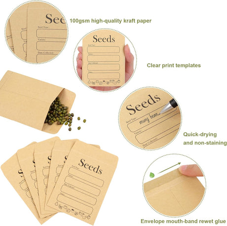 156 PCS Seed Envelopes 3.15”x 4.72”, Packets Kraft Seeds Saving Envelope, Self Sealing Storage Mini Envelope for Flower Vegetable -