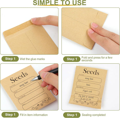156 PCS Seed Envelopes 3.15”x 4.72”, Packets Kraft Seeds Saving Envelope, Self Sealing Storage Mini Envelope for Flower Vegetable -