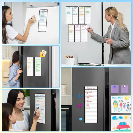 7-Piece Magnetic Dry Erase to-Do List White Board, 4'x11', Multifunctional Weekly Planner, Chore Chart, Planner for Refrigerator -