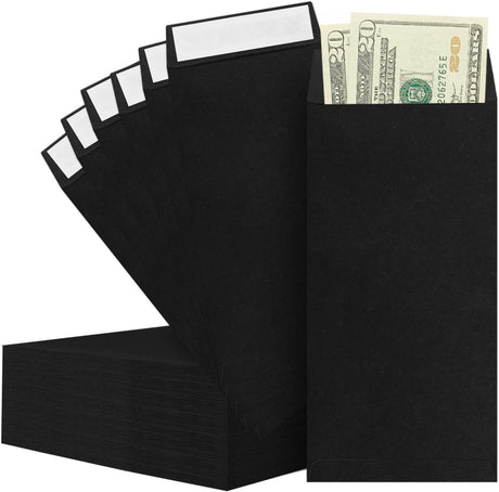 BONUS++ Envelope Set - 120 Envelopes for Cash, Checks, & Tickets; 80GSM, 3.2x6.6 inch Black Perfect Cash Challenge Savers 3.2x6.6in (Pack of 1)