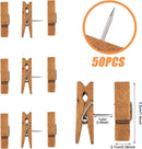 50 PCS Push Pin with Wooden Clips, Durable Pins, Decorative Pushpins Tacks Thumbtacks, for Cork Board Artworks Notes Photos, Craft Projects, Offices and Homes Brown -