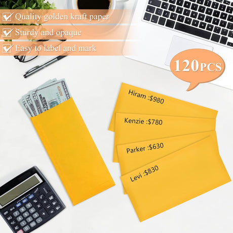 Cash Envelopes-120 Envelopes Money Saving Challenge, 3.2x6.6inch for Cash, Brown Kraft Paper Envelopes, Budgeting, Coins, Checks, Gift Cards & Tickets -