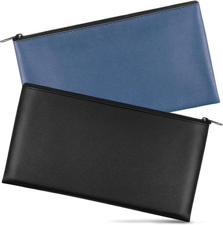 2 Pieces Money Bag,11x6.1 Inch Bags With Zipper for Cash, Bank Bag, Pouch, Holder Coins, Cosmetics, Bills, Tool 1 Black & Blue -