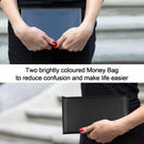 2 Pieces Money Bag,11x6.1 Inch Bags With Zipper for Cash, Bank Bag, Pouch, Holder Coins, Cosmetics, Bills, Tool 1 Black & Blue -