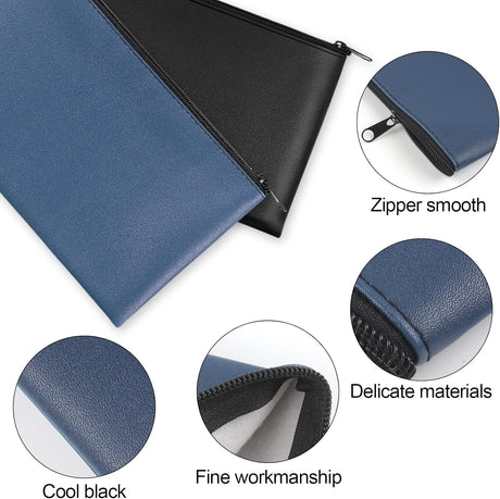 2 Pieces Money Bag,11x6.1 Inch Bags With Zipper for Cash, Bank Bag, Pouch, Holder Coins, Cosmetics, Bills, Tool 1 Black & Blue -