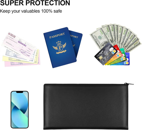 2 Pieces Money Bag,11x6.1 Inch Bags With Zipper for Cash, Bank Bag, Pouch, Holder Coins, Cosmetics, Bills, Tool 1 Black & Blue -