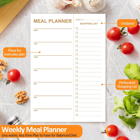 Weekly Meal Planner Magnetic, 2 Pack Undated Tear-off Sheets Planning Notepad, Magnetic for Refrigerator, Grocery List -