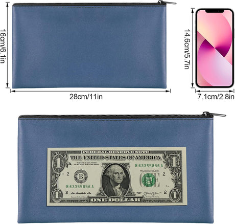 4 Pieces Money Bags With Zipper, 11x6.1 inch Pouch, Bank Bag, Cash Check Wallet, Cosmetics(navy) - Large