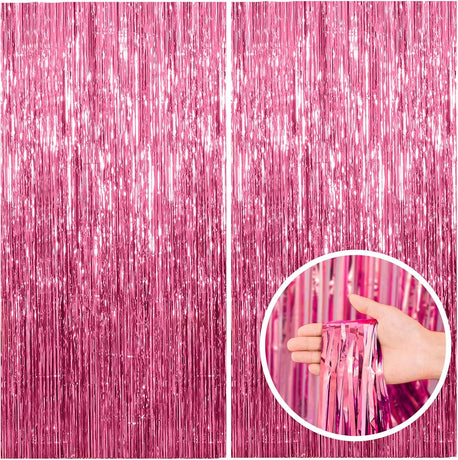 2 Pack Pink Backdrop Party Decorations Tinsel Curtain Foil Fringe Birthday Photo Booth Streamer Theme Bachelorette Graduation Decor 39.4
