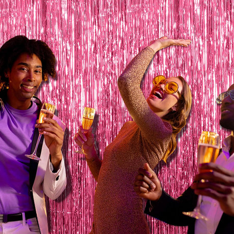 2 Pack Pink Backdrop Party Decorations Tinsel Curtain Foil Fringe Birthday Photo Booth Streamer Theme Bachelorette Graduation Decor 39.4