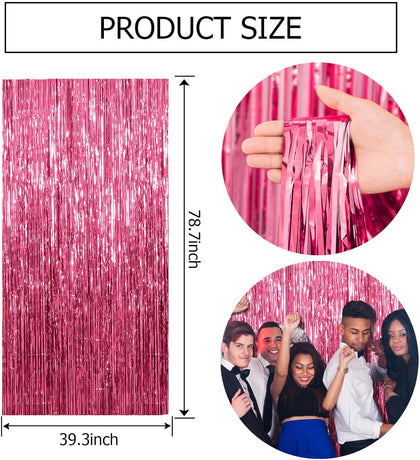 2 Pack Pink Backdrop Party Decorations Tinsel Curtain Foil Fringe Birthday Photo Booth Streamer Theme Bachelorette Graduation Decor 39.4