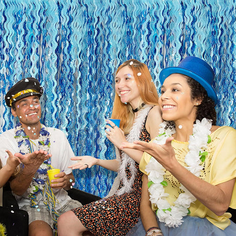 Tinsel Foil Fringe Curtains Wavy Backdrop for Parties Sparkle Metallic Curtain Party Decorations Photo Booth Props Birthday Graduation Wedding Light Blue 2 Pack