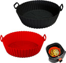 Air Fryer Silicone Liners Pot,8 inch Basket Liners, Baking Tray Pots for 3 to 5 Qt fryer Oven Reusable Accessories (Red+Black) -